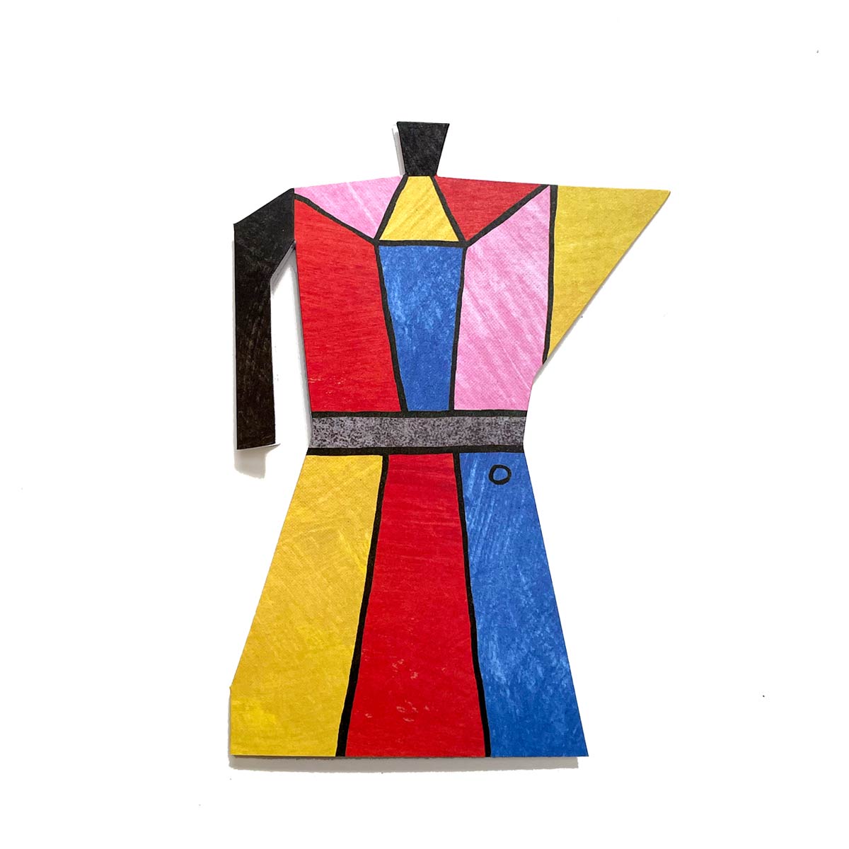 Colorful abstract Colour Block Coffee Pot shaped card on a white background