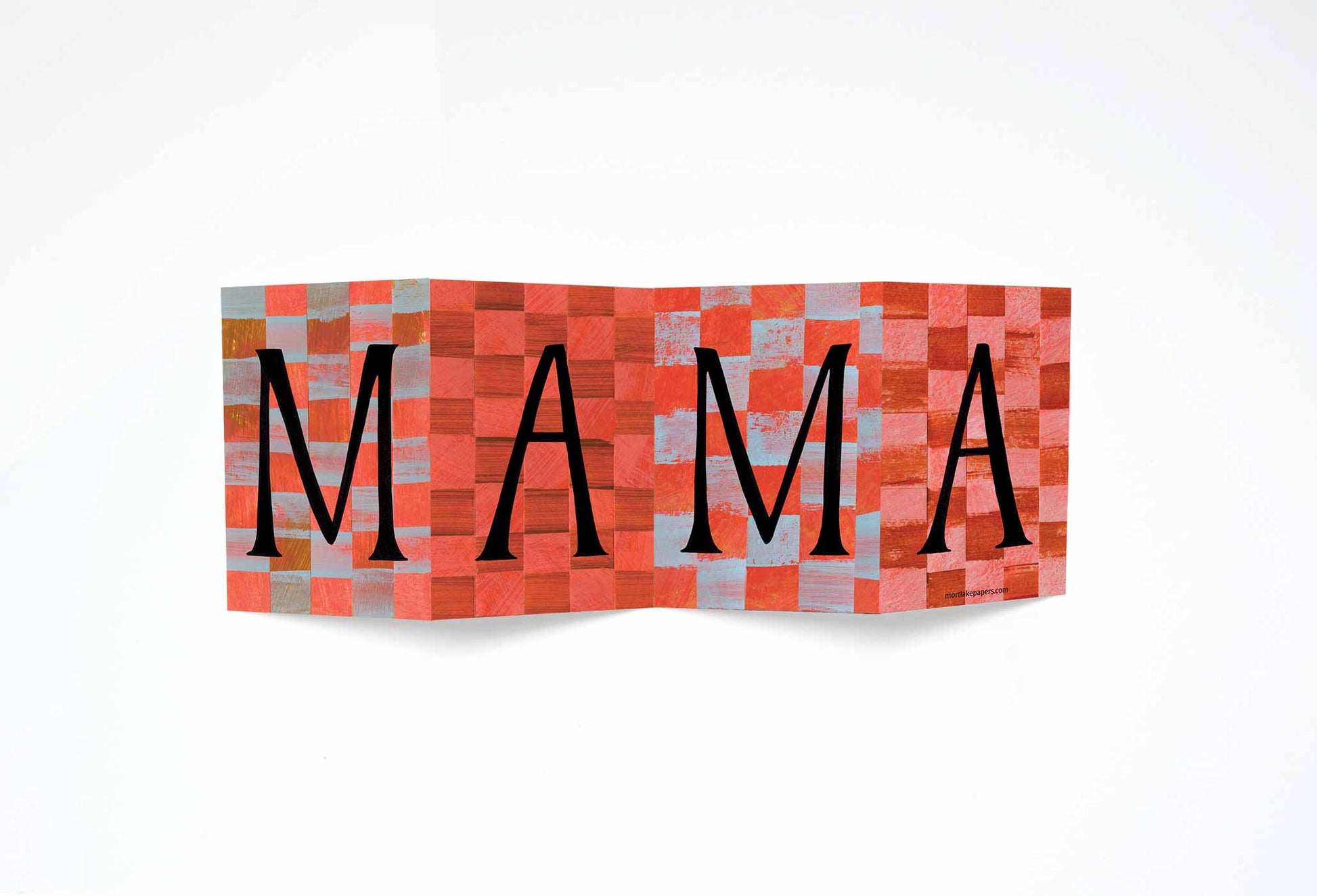 Mothers Day card with hand-painted lettering and a bright, patterned design on 100% recycled paper