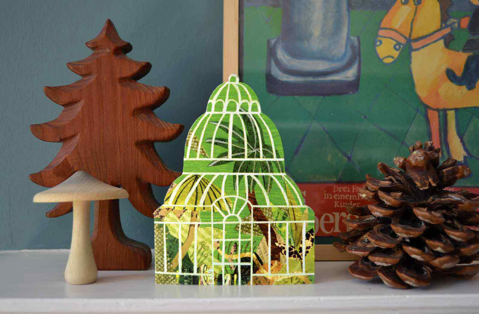 Illustrated Palm House greeting card featuring a hand-drawn botanical glasshouse with lush greenery