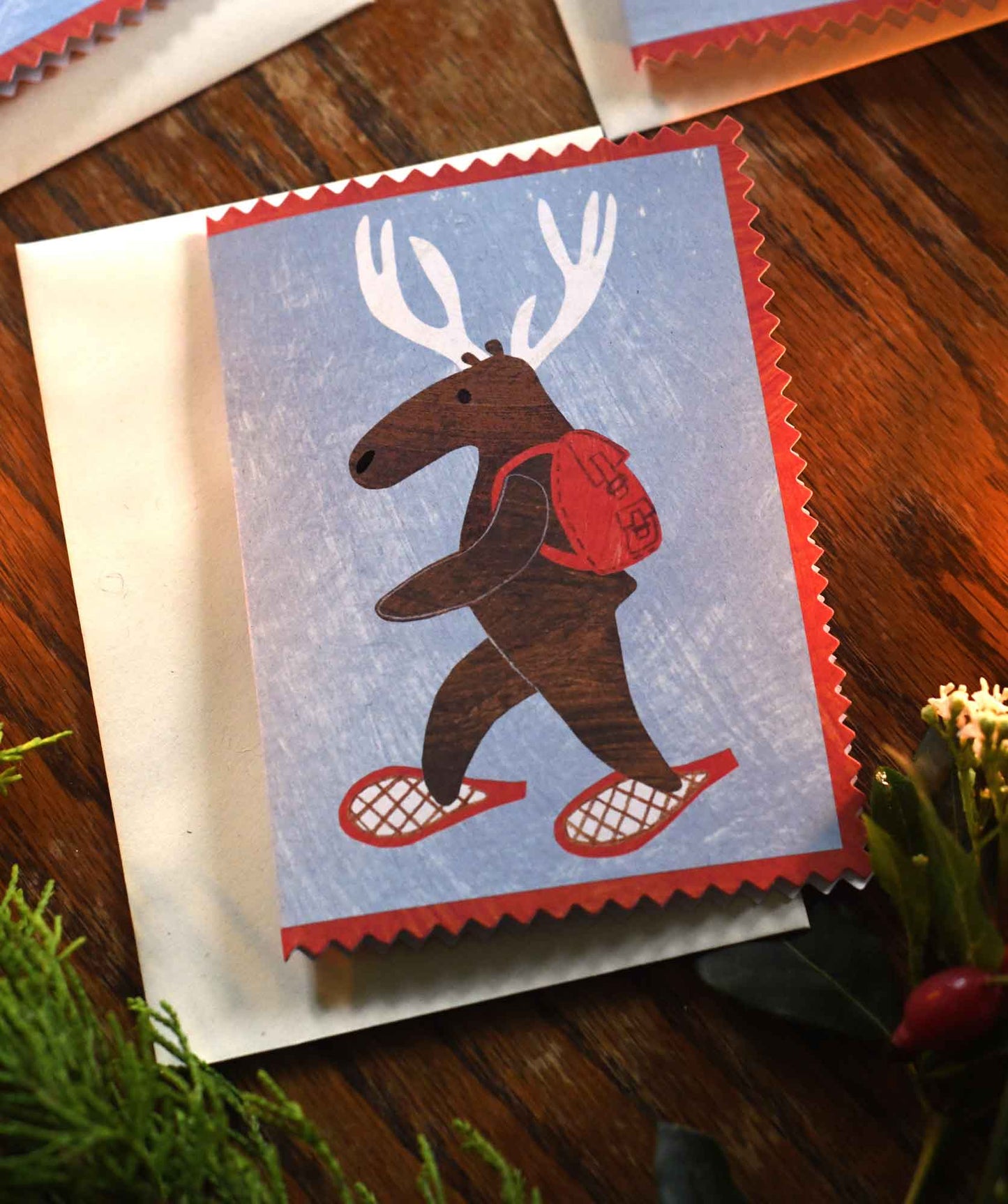 Snowshoeing Deer Christmas card